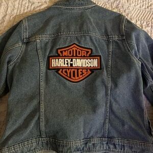 Harley-Davidson Blue Denim Jacket with Orange Logo